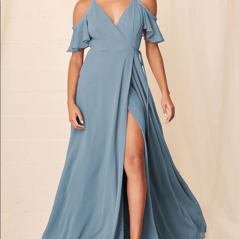 Lulus slate blue wrap maxi dress